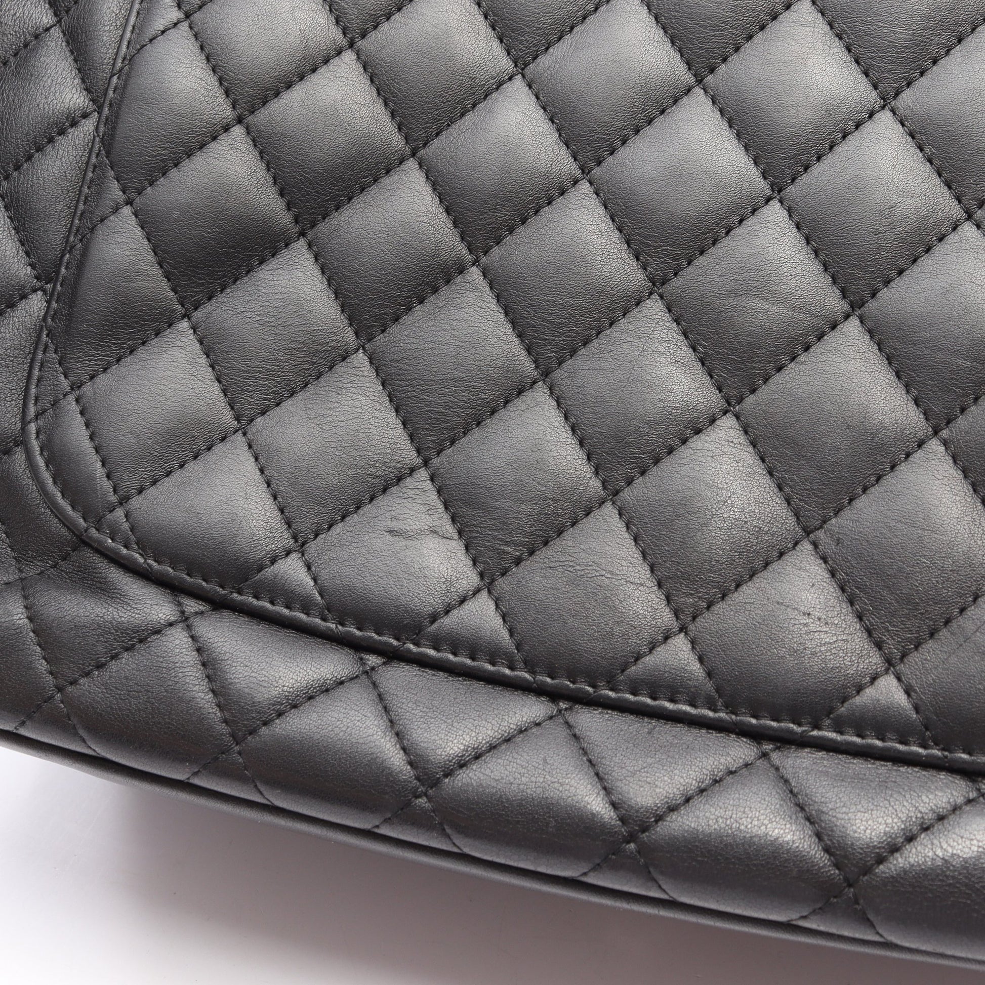 カンボンライン ラージ ショルダーバッグ トートバッグ レザー エナメルレザー ブラック シルバー金具 シャネル バッグ CHANEL