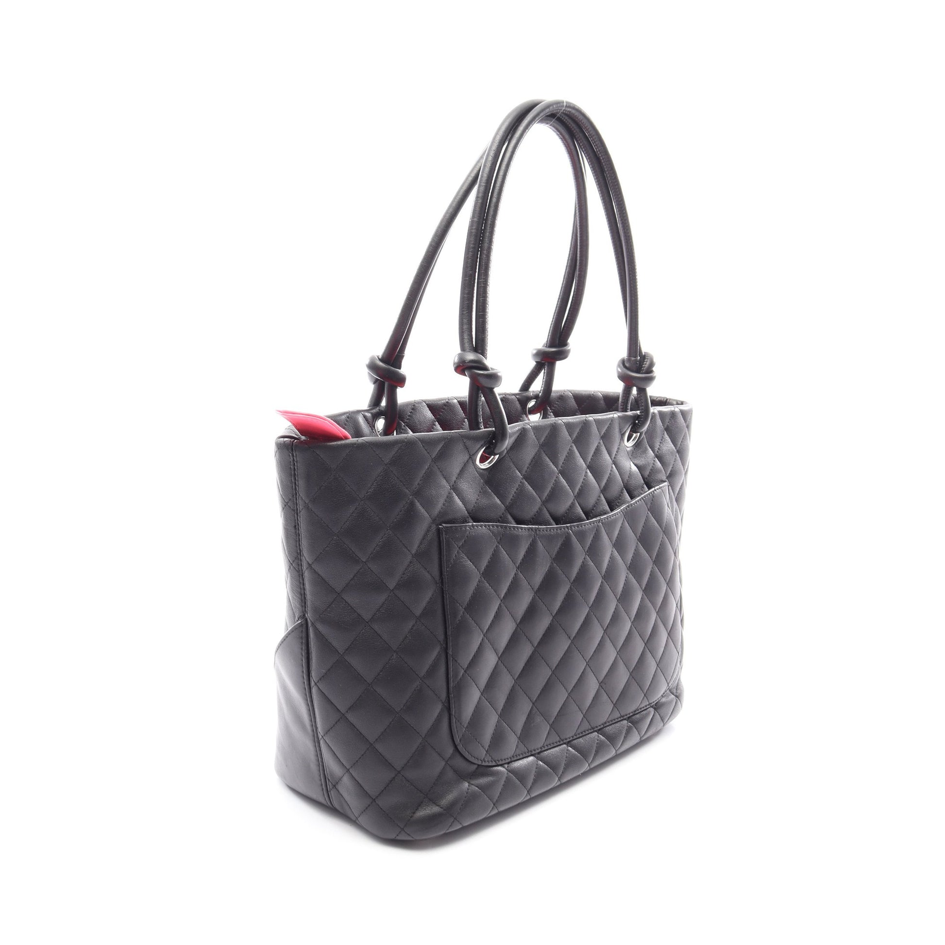 カンボンライン ラージ ショルダーバッグ トートバッグ レザー エナメルレザー ブラック シルバー金具 シャネル バッグ CHANEL