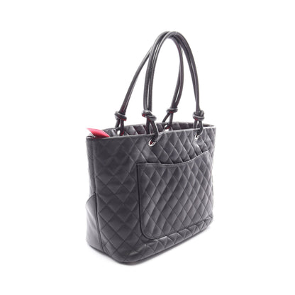 カンボンライン ラージ ショルダーバッグ トートバッグ レザー エナメルレザー ブラック シルバー金具 シャネル バッグ CHANEL