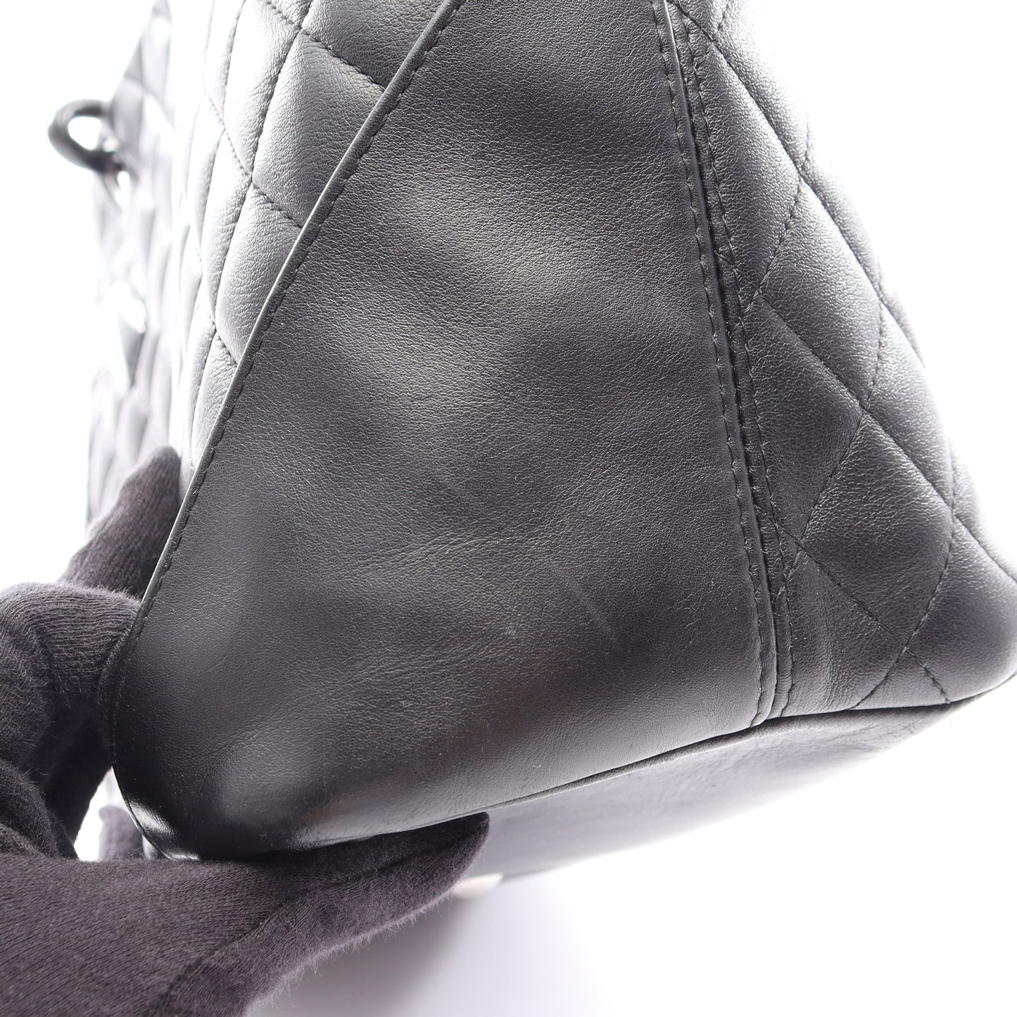 カンボンライン ラージ ショルダーバッグ トートバッグ レザー エナメルレザー ブラック シルバー金具 シャネル バッグ CHANEL