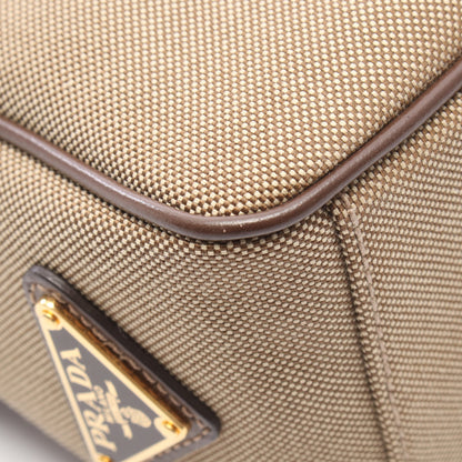LOGO JACQUARD ショルダーバッグ キャンバス レザー グレーブラウン ダークブラウン プラダ バッグ PRADA