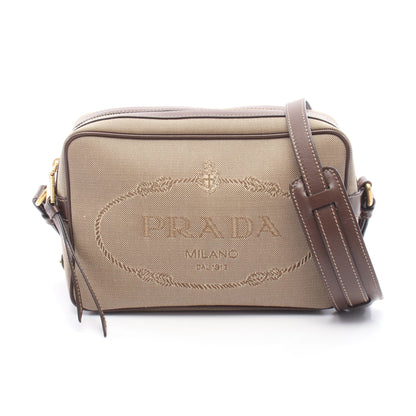 LOGO JACQUARD ショルダーバッグ キャンバス レザー グレーブラウン ダークブラウン プラダ バッグ PRADA