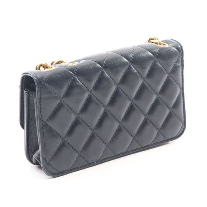 マトラッセ フォン ポーチ チェーンショルダーバッグ ラムスキン ネイビー ゴールド金具 シャネル バッグ CHANEL
