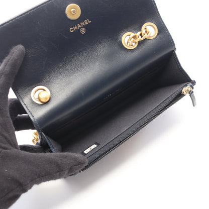 マトラッセ フォン ポーチ チェーンショルダーバッグ ラムスキン ネイビー ゴールド金具 シャネル バッグ CHANEL