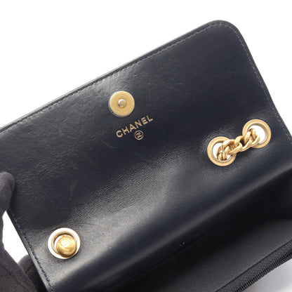 マトラッセ フォン ポーチ チェーンショルダーバッグ ラムスキン ネイビー ゴールド金具 シャネル バッグ CHANEL