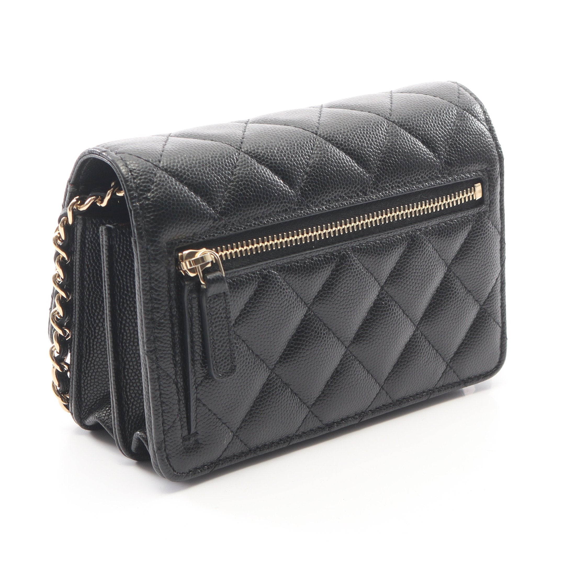 CHANEL チェーンウォレット　キャビアスキン　マトラッセ マトラッセ チェーンウォレット キャビアスキン ブラック シルバー金具