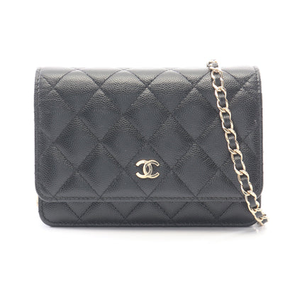 マトラッセ ミニ チェーンウォレット キャビアスキン ブラック ゴールド金具 シャネル バッグ CHANEL