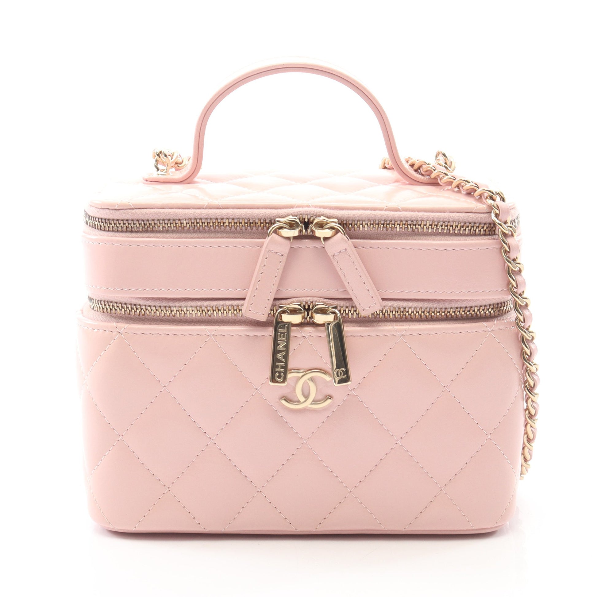 マトラッセ バニティ 2WAY チェーンショルダーバッグ レザー ライトピンク ゴールド金具 シャネル バッグ CHANEL