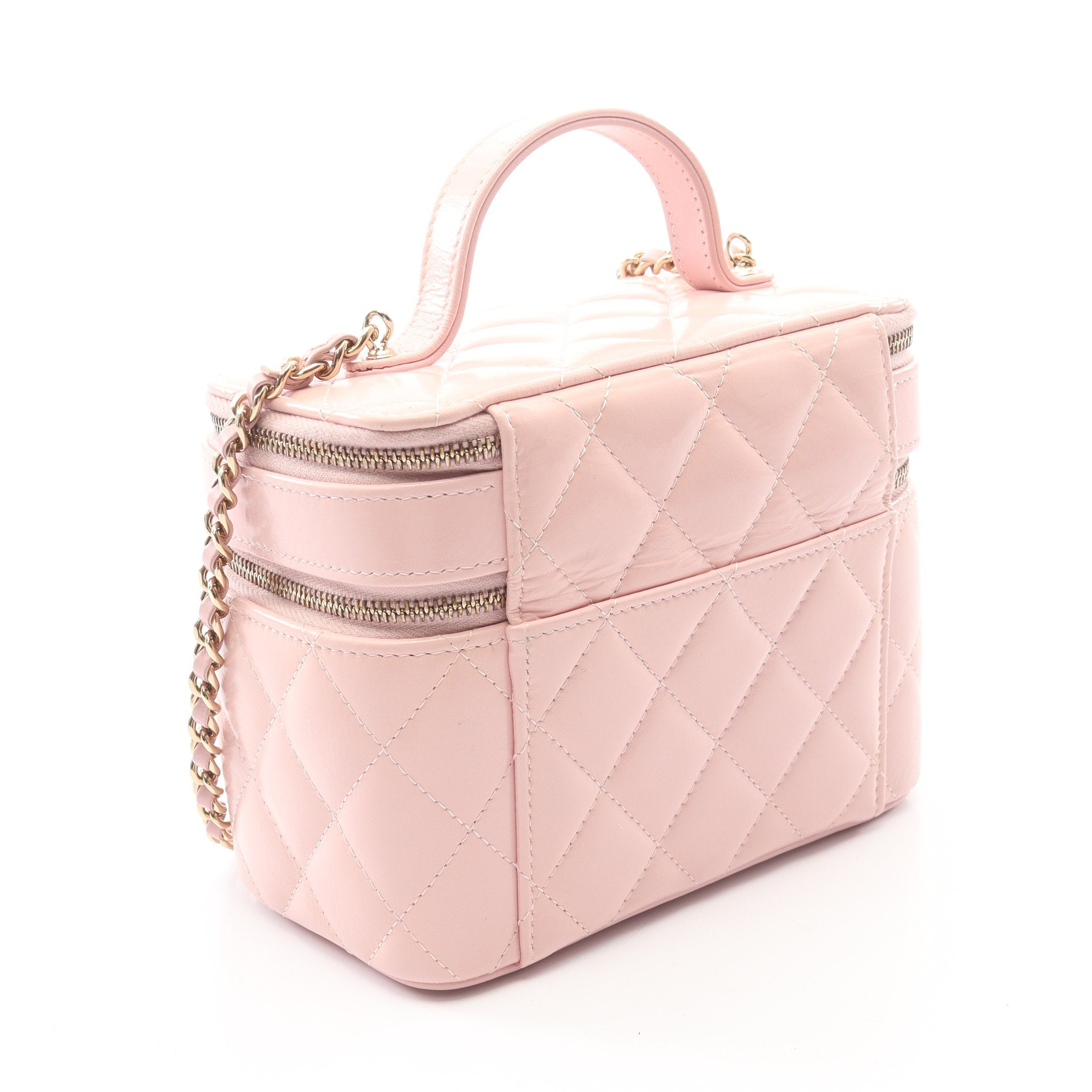 CHANEL(シャネル) ショルダーバッグ レディース マトラッセ ライトピンク 2WAY/チェーンショルダー/ヴィンテージゴールド金具/巾着 グレインドカーフスキン マトラッセ バニティ 2WAY チェーンショルダーバッグ レザー