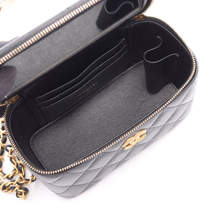 マトラッセ バニティバッグ 2WAY チェーンショルダーバッグ ラムスキン ブラック ゴールド金具 シャネル バッグ CHANEL