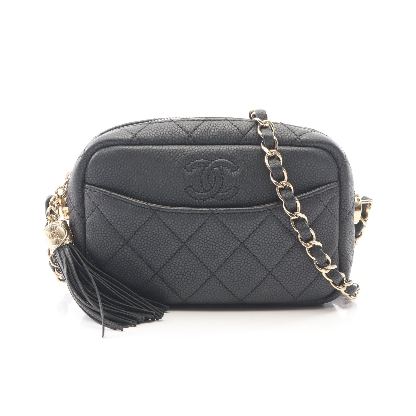 マトラッセ チェーンショルダーバッグ キャビアスキン グレー ゴールド金具 シャネル バッグ CHANEL