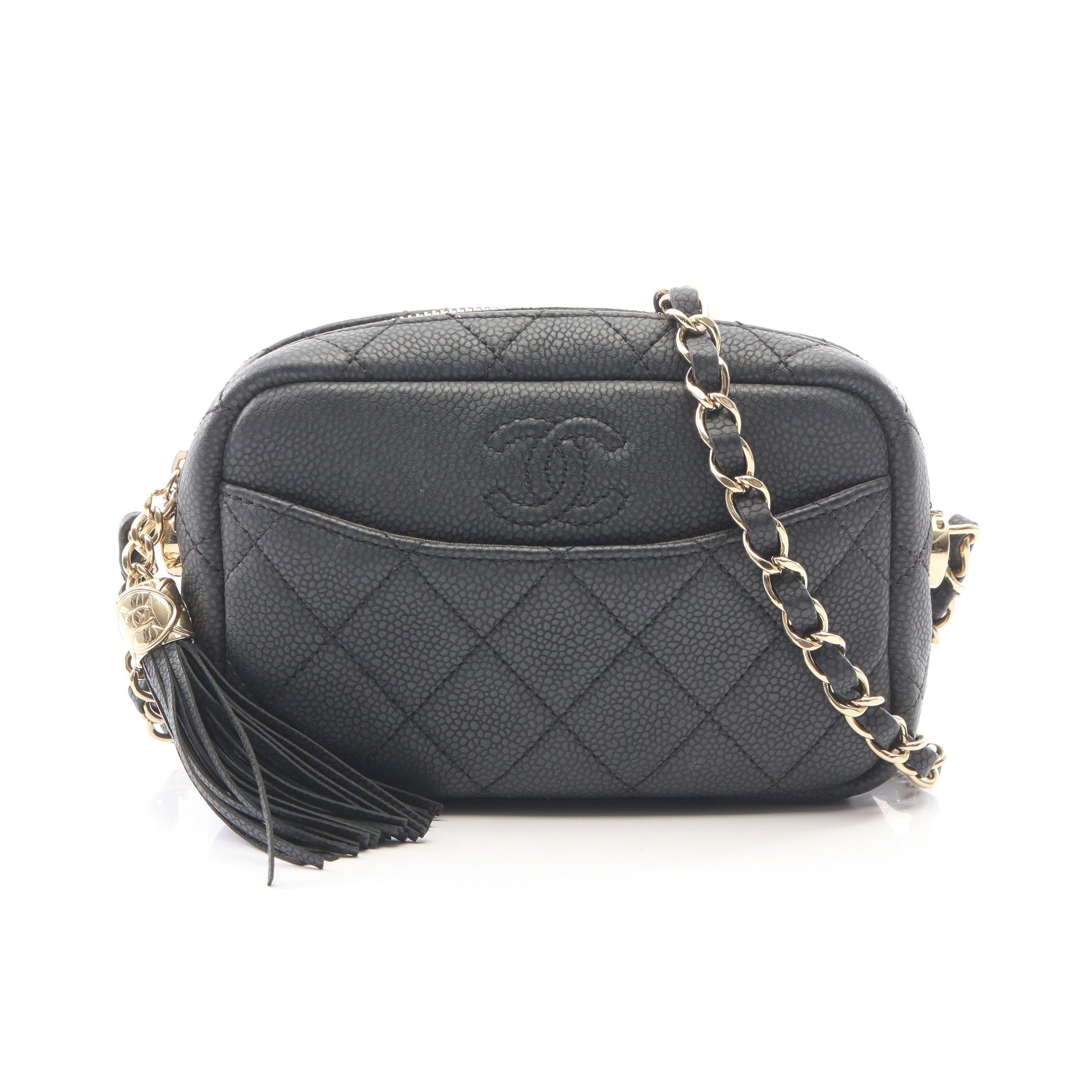 マトラッセ チェーンショルダーバッグ キャビアスキン グレー ゴールド金具 シャネル バッグ CHANEL