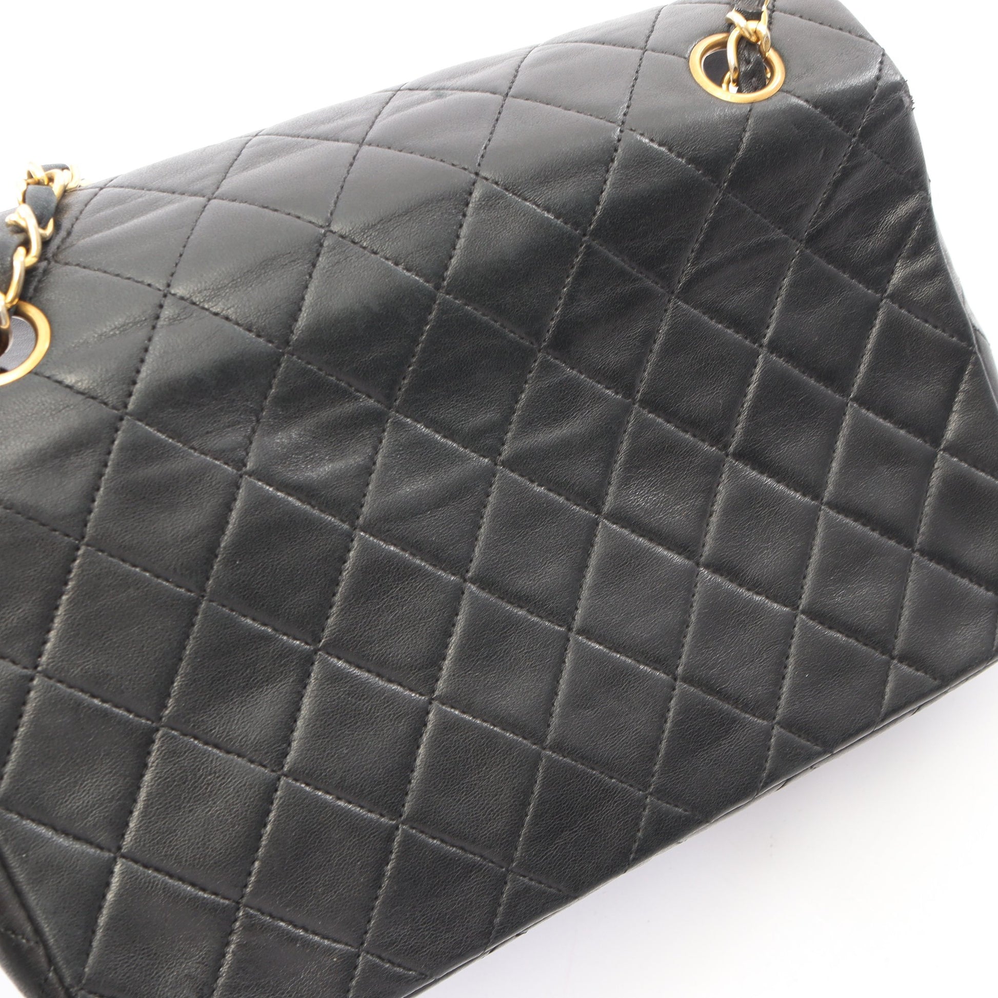 フルフラップ マトラッセ チェーンショルダーバッグ ラムスキン ブラック ゴールド金具 シャネル バッグ CHANEL