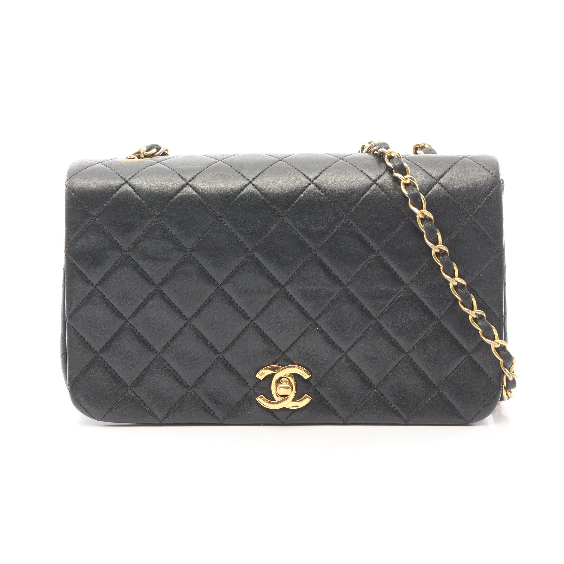 フルフラップ マトラッセ チェーンショルダーバッグ ラムスキン ブラック ゴールド金具 シャネル バッグ CHANEL