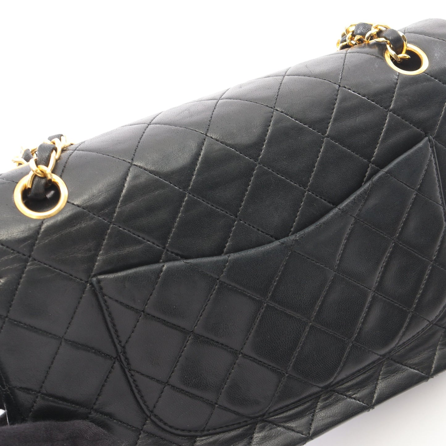 マトラッセ Wフラップ Wチェーンショルダーバッグ ラムスキン ブラック ゴールド金具 ヴィンテージ シャネル バッグ CHANEL