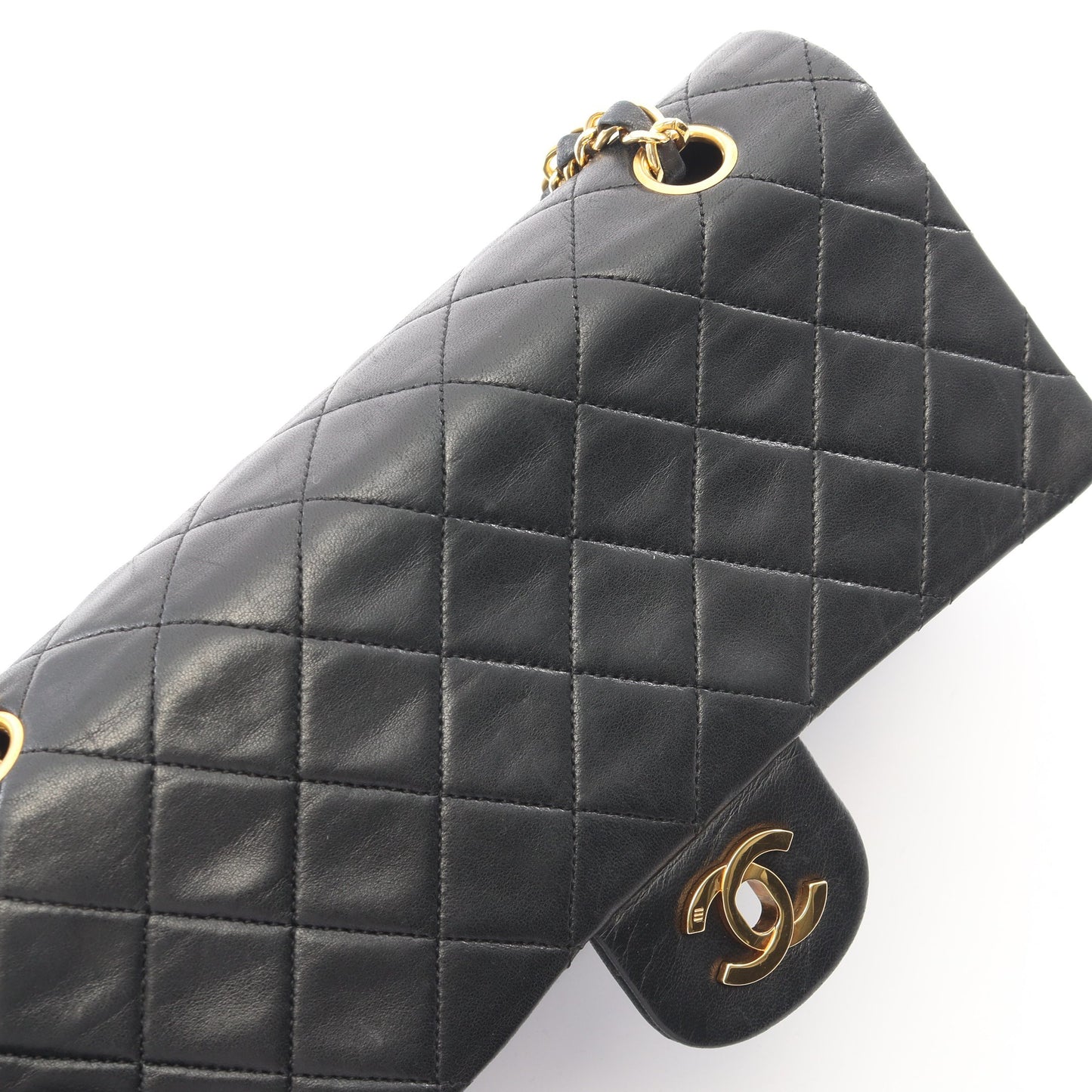 マトラッセ Wフラップ Wチェーンショルダーバッグ ラムスキン ブラック ゴールド金具 ヴィンテージ シャネル バッグ CHANEL
