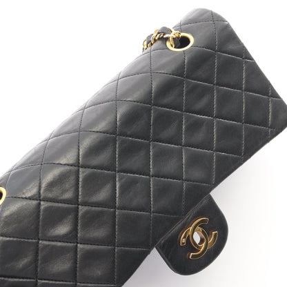 マトラッセ Wフラップ Wチェーンショルダーバッグ ラムスキン ブラック ゴールド金具 ヴィンテージ シャネル バッグ CHANEL