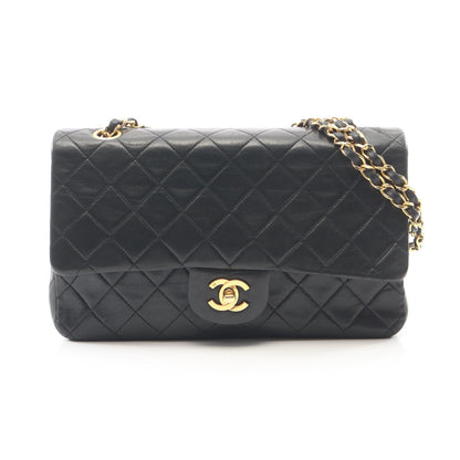 マトラッセ Wフラップ Wチェーンショルダーバッグ ラムスキン ブラック ゴールド金具 ヴィンテージ シャネル バッグ CHANEL