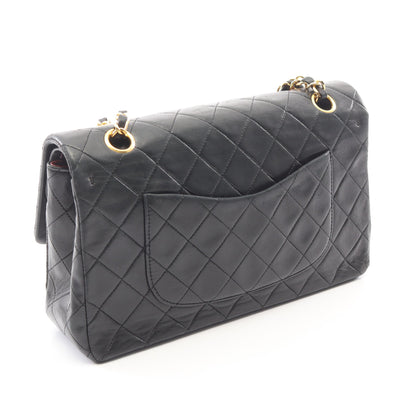マトラッセ Wフラップ Wチェーンショルダーバッグ ラムスキン ブラック ゴールド金具 ヴィンテージ シャネル バッグ CHANEL