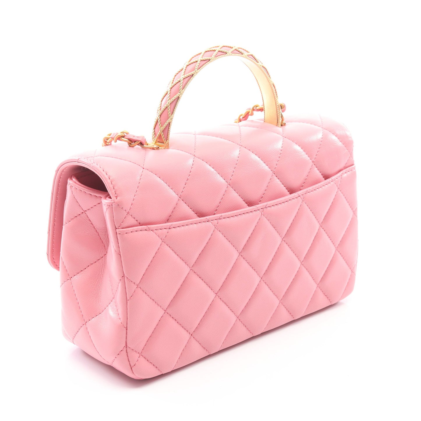 マトラッセトップハンドル フラップ 2WAY チェーンショルダーバッグ ラムスキン ピンク ゴールド金具 シャネル バッグ CHANEL