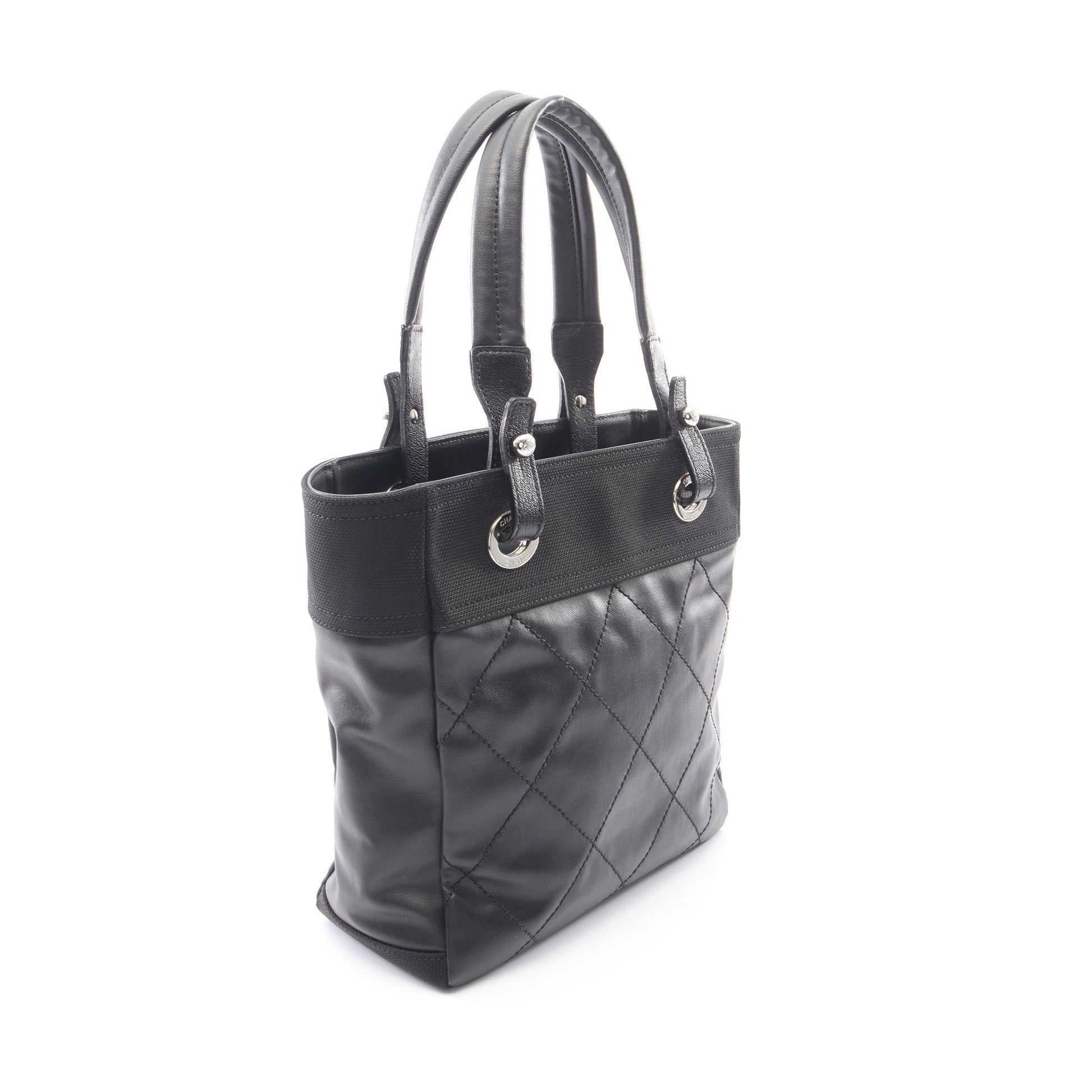 パリビアリッツPM ハンドバッグ トートバッグ コーティングキャンバス レザー ブラック シルバー金具 シャネル バッグ CHANEL