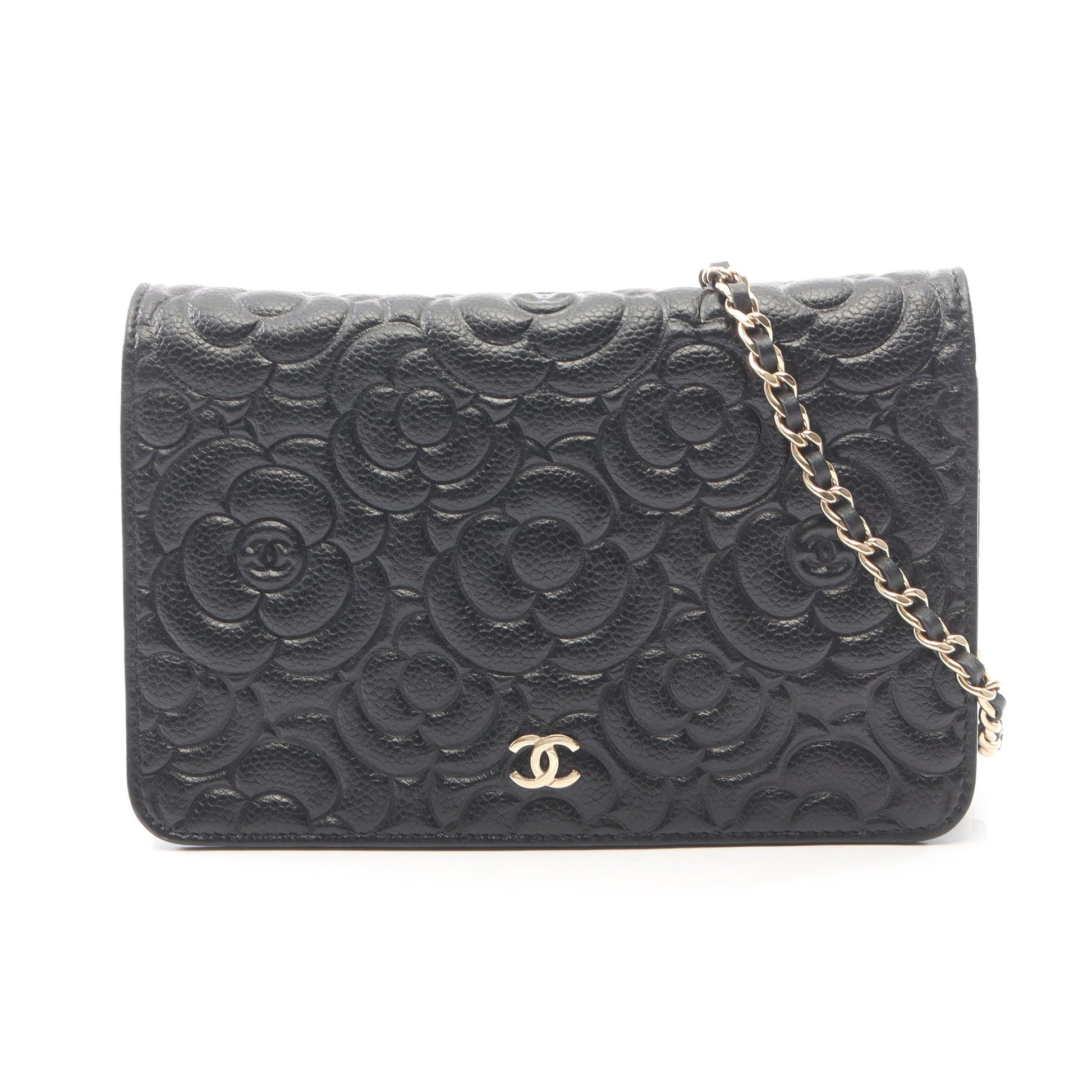 カメリア チェーンウォレット キャビアスキン ブラック ゴールド金具 シャネル バッグ CHANEL