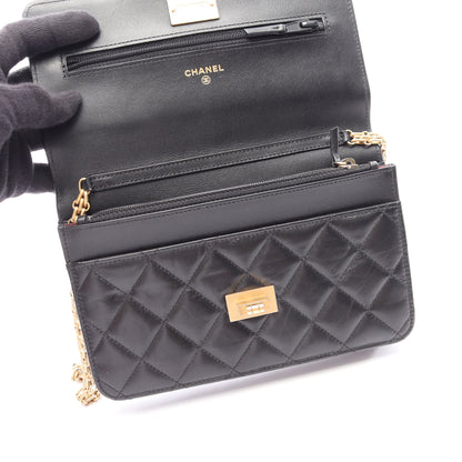 2.55 マトラッセ チェーンウォレット エイジドカーフスキン ブラック ゴールド金具 シャネル バッグ CHANEL