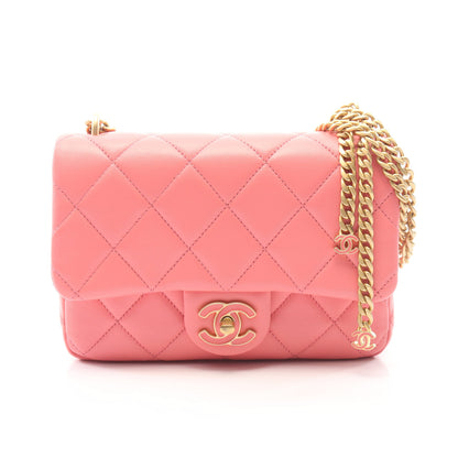 マトラッセ チェーンショルダーバッグ ラムスキン コーラルピンク ゴールド金具 シャネル バッグ CHANEL