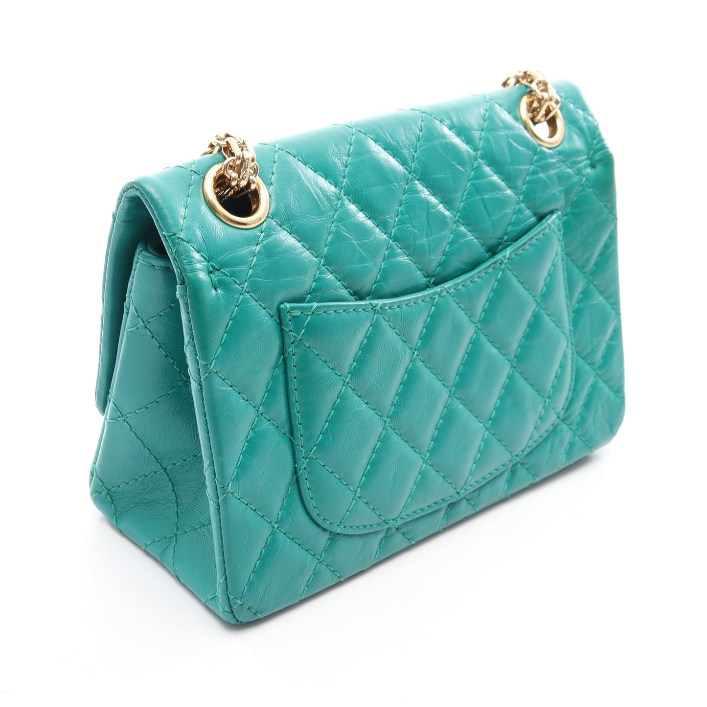 2.55 Wチェーンショルダーバッグ エイジドカーフスキン グリーン ゴールド金具 シャネル バッグ CHANEL