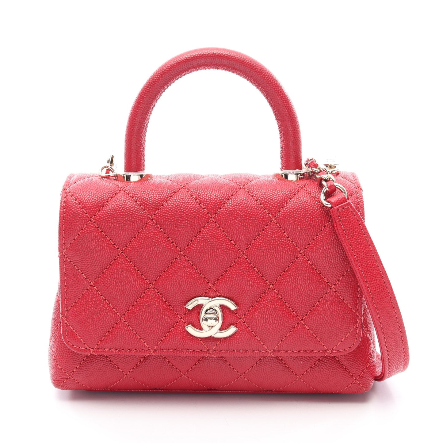 ココハンドルXXS トップハンドル 2WAY ハンドバッグ キャビアスキン レッド ゴールド金具 シャネル バッグ CHANEL