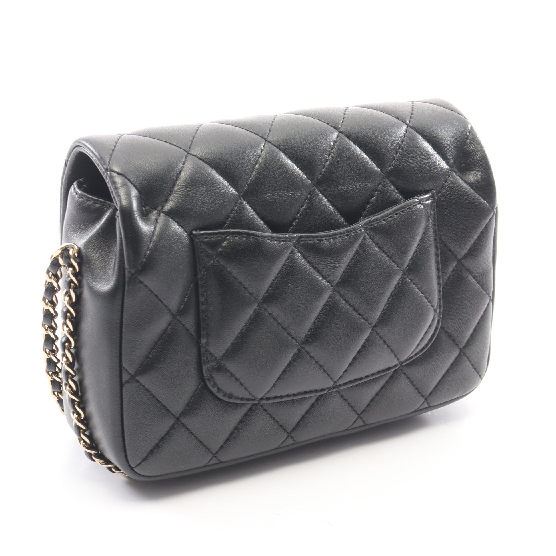 マトラッセ スモールフラップ チェーンショルダーバッグ ラムスキン ブラック ゴールド金具 シャネル バッグ CHANEL