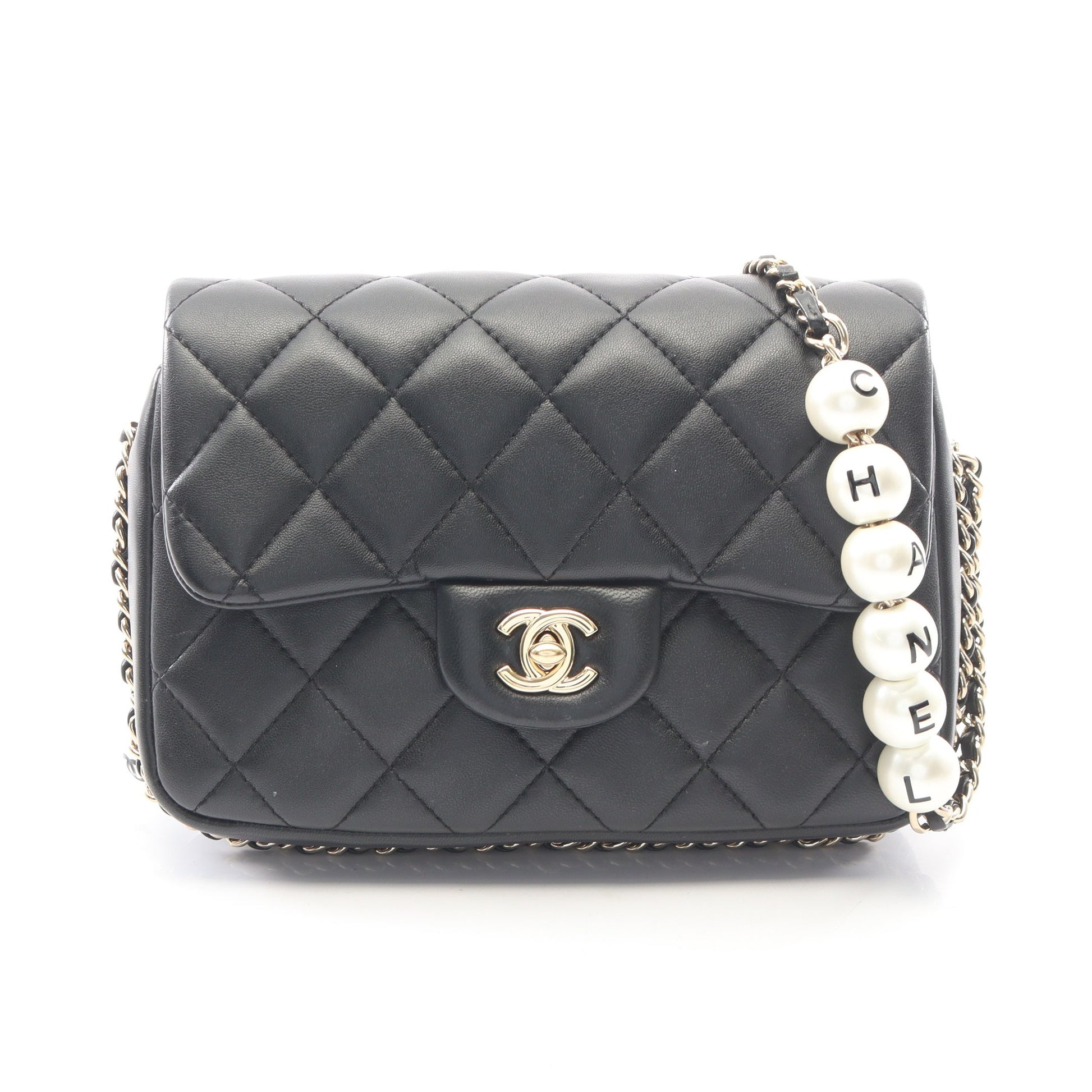 マトラッセ スモールフラップ チェーンショルダーバッグ ラムスキン ブラック ゴールド金具 シャネル バッグ CHANEL