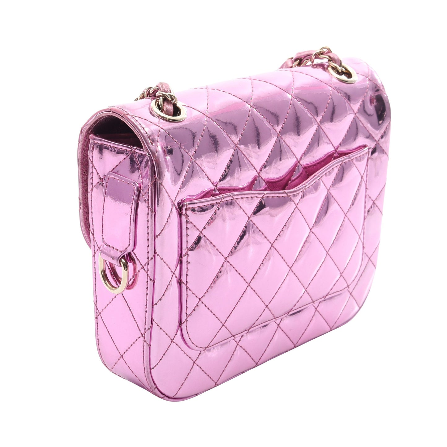 マトラッセ ミニフラップ メタリック チェーンショルダーバッグ レザー ピンク ゴールド金具 シャネル バッグ CHANEL