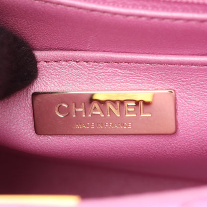 マトラッセ ミニフラップ メタリック チェーンショルダーバッグ レザー ピンク ゴールド金具 シャネル バッグ CHANEL
