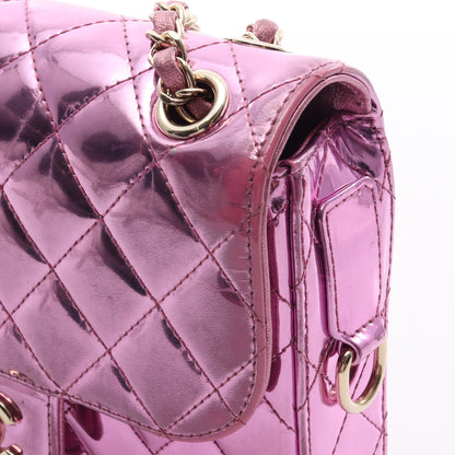 マトラッセ ミニフラップ メタリック チェーンショルダーバッグ レザー ピンク ゴールド金具 シャネル バッグ CHANEL