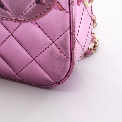 マトラッセ ミニフラップ メタリック チェーンショルダーバッグ レザー ピンク ゴールド金具 シャネル バッグ CHANEL
