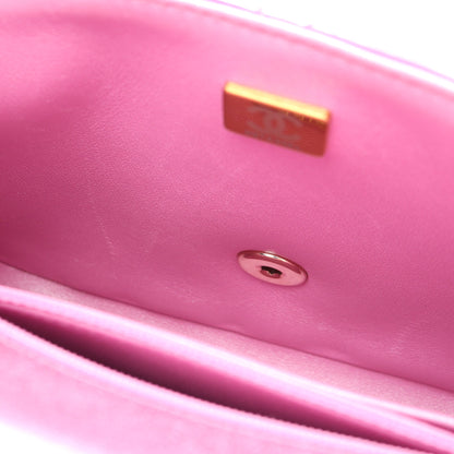 マトラッセ ミニフラップ メタリック チェーンショルダーバッグ レザー ピンク ゴールド金具 シャネル バッグ CHANEL