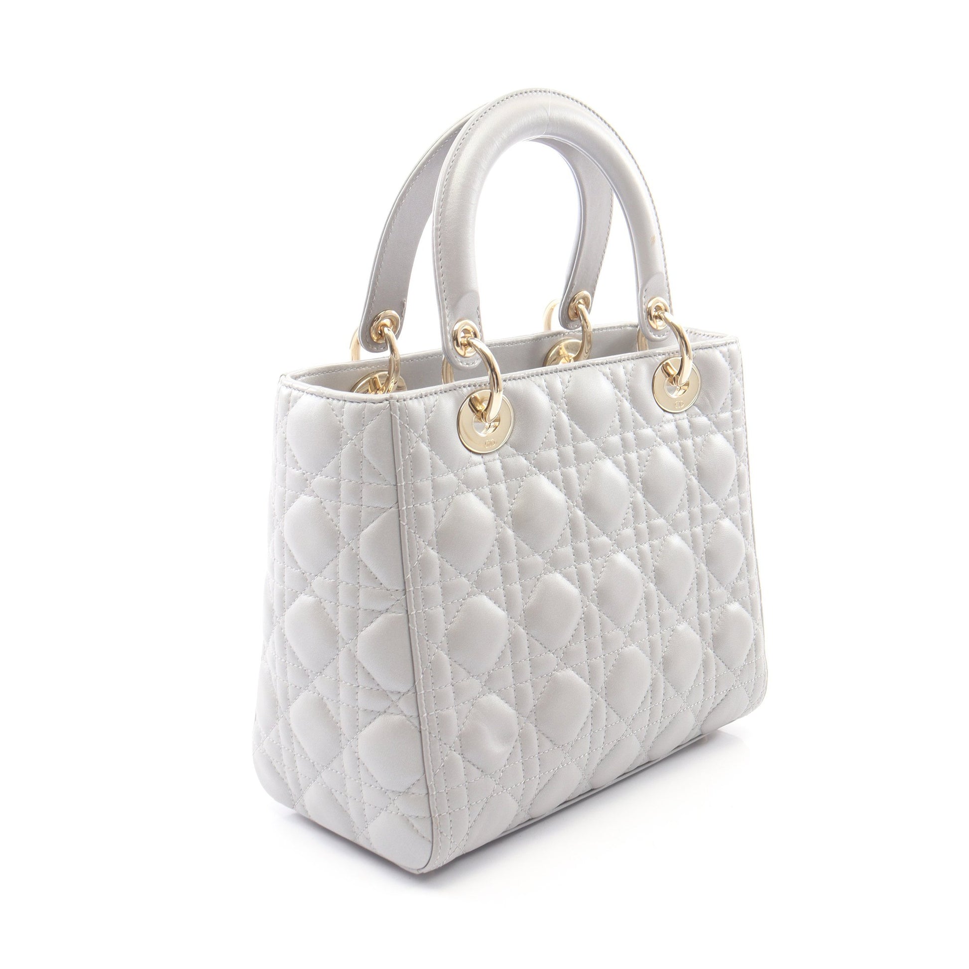 LADY DIOR レディディオール カナージュ 2WAY ハンドバッグ レザー グレー クリスチャンディオール バッグ Christian Dior