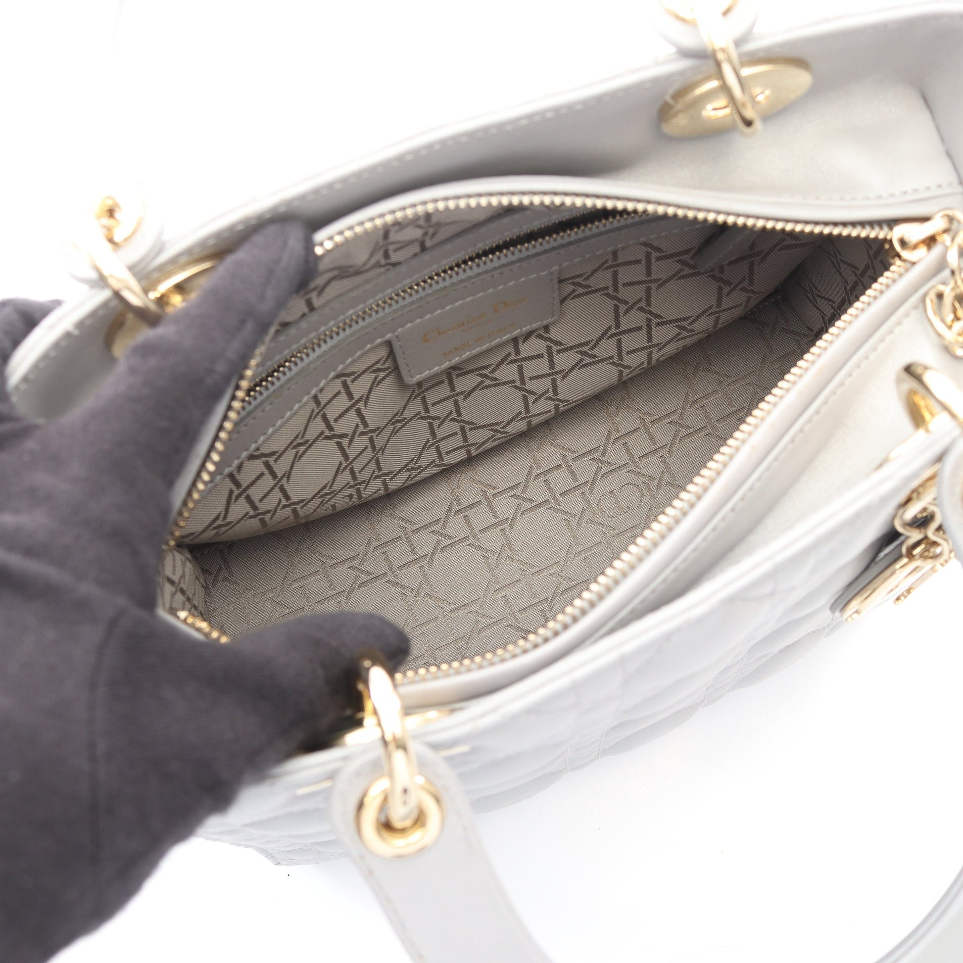 LADY DIOR レディディオール カナージュ 2WAY ハンドバッグ レザー グレー クリスチャンディオール バッグ Christian Dior