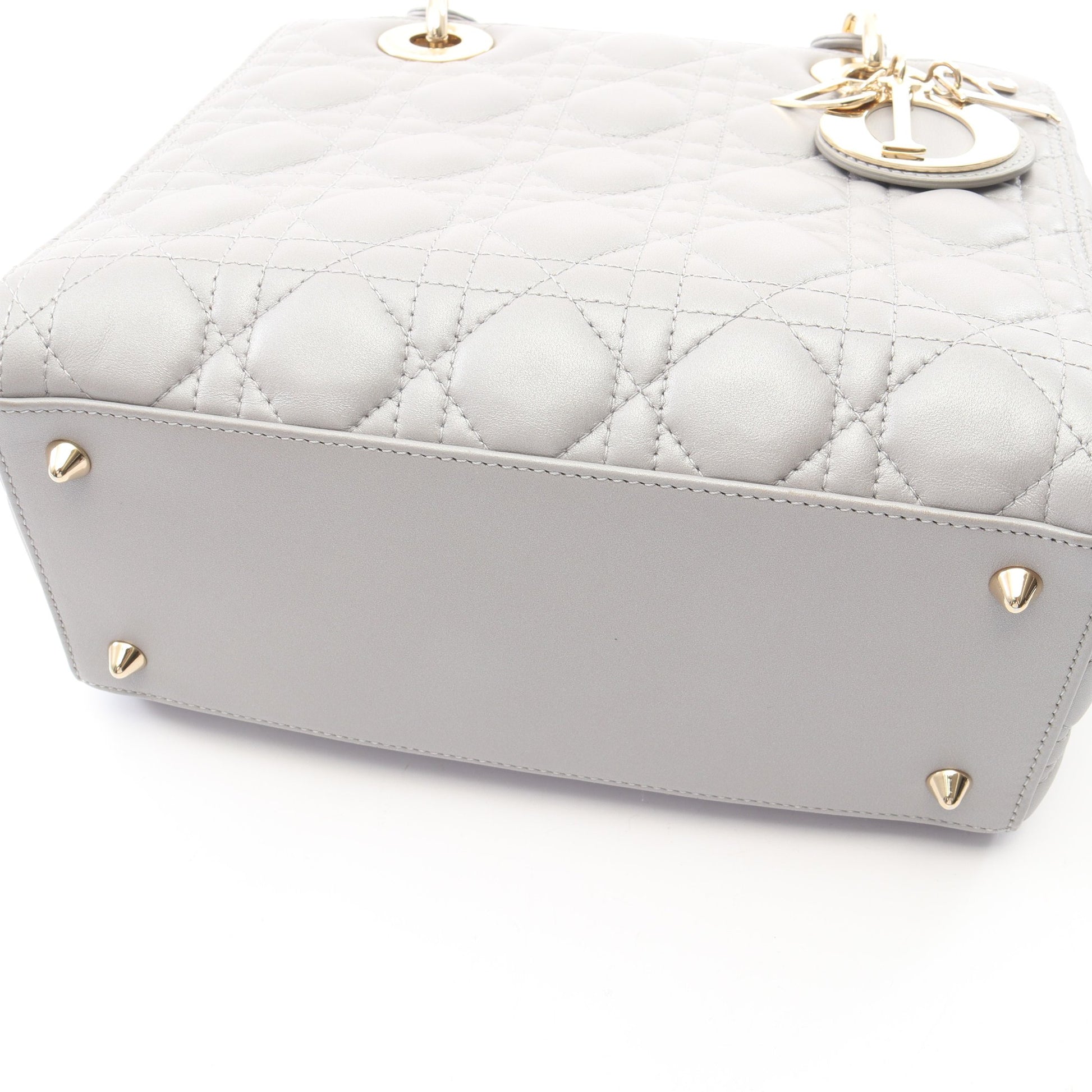 LADY DIOR レディディオール カナージュ 2WAY ハンドバッグ レザー グレー クリスチャンディオール バッグ Christian Dior