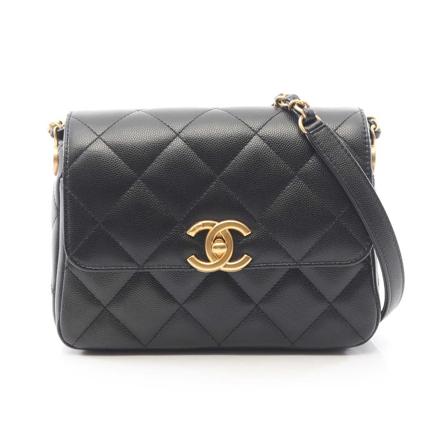 マトラッセ スモールフラップ チェーンショルダーバッグ キャビアスキン ブラック ゴールド金具 シャネル バッグ CHANEL