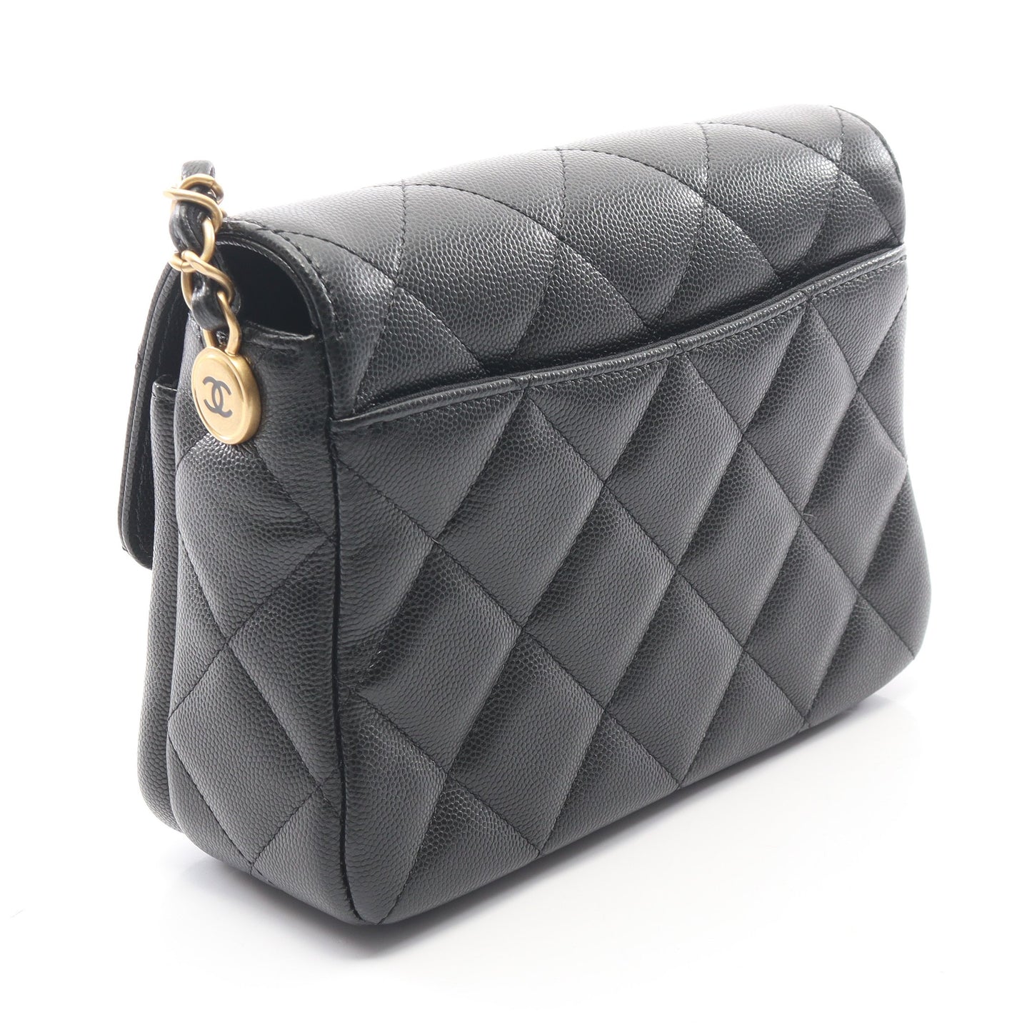 マトラッセ スモールフラップ チェーンショルダーバッグ キャビアスキン ブラック ゴールド金具 シャネル バッグ CHANEL