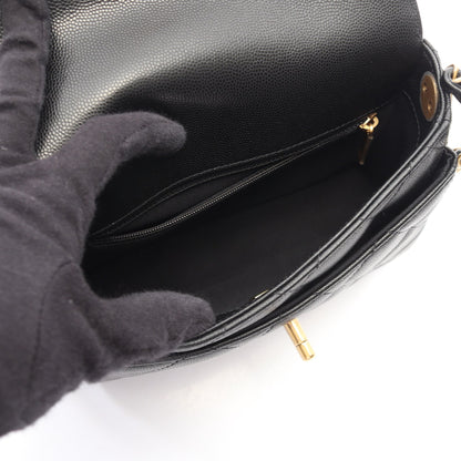 マトラッセ スモールフラップ チェーンショルダーバッグ キャビアスキン ブラック ゴールド金具 シャネル バッグ CHANEL