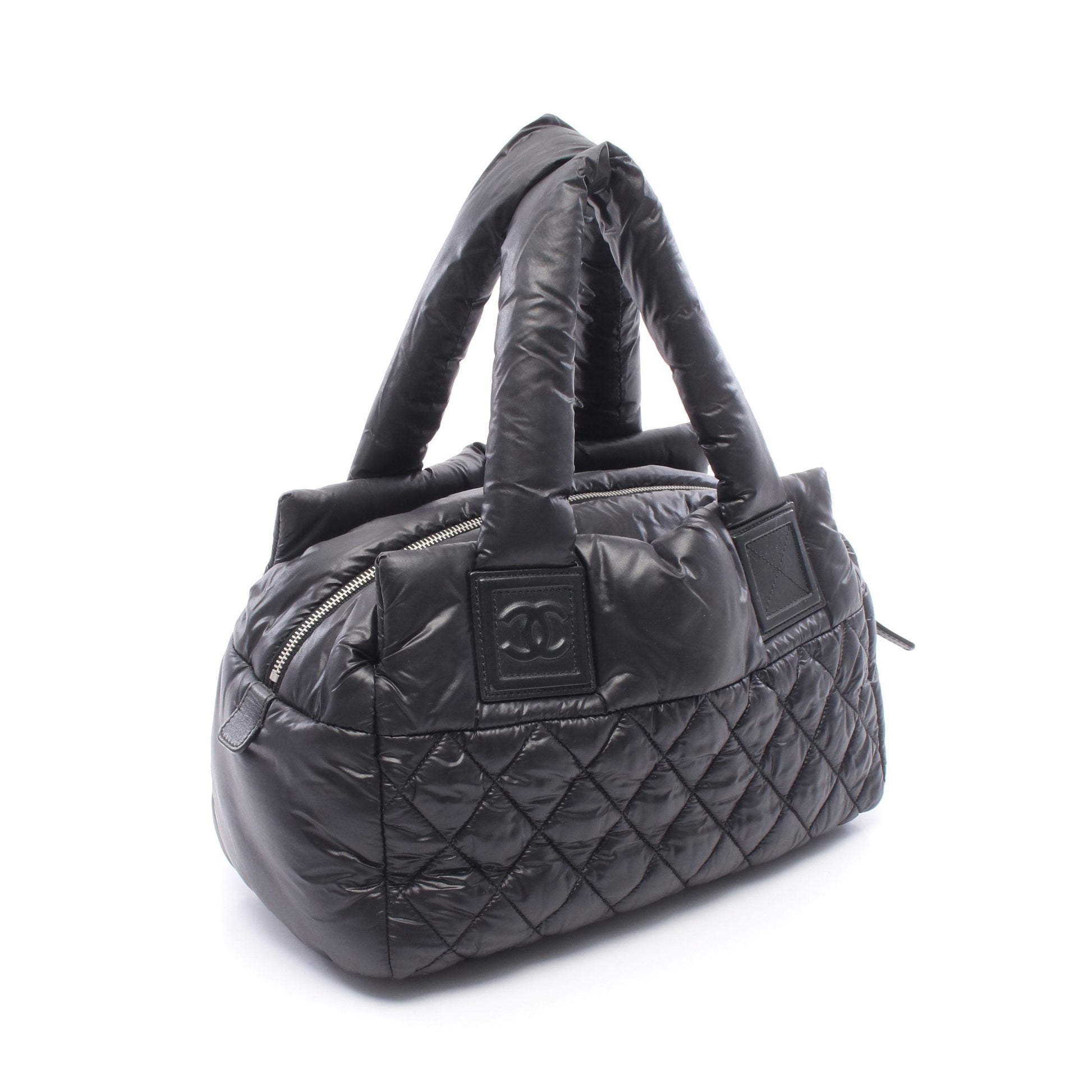 コココクーン ハンドバッグ ナイロン レザー ブラック シルバー金具 シャネル バッグ CHANEL