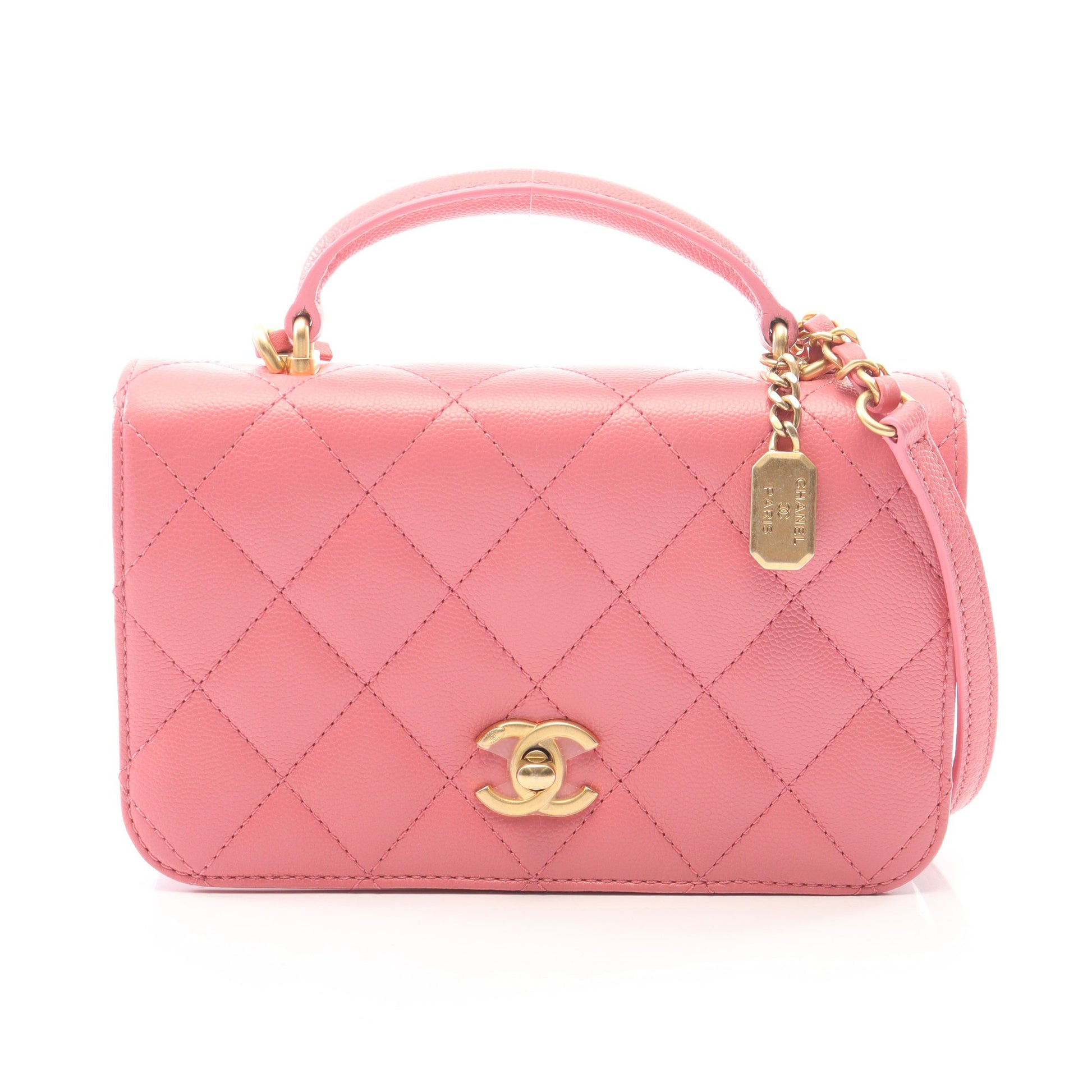 マトラッセ トップハンドル 2WAY チェーンショルダーバッグ キャビアスキン ピンク ゴールド金具 シャネル バッグ CHANEL
