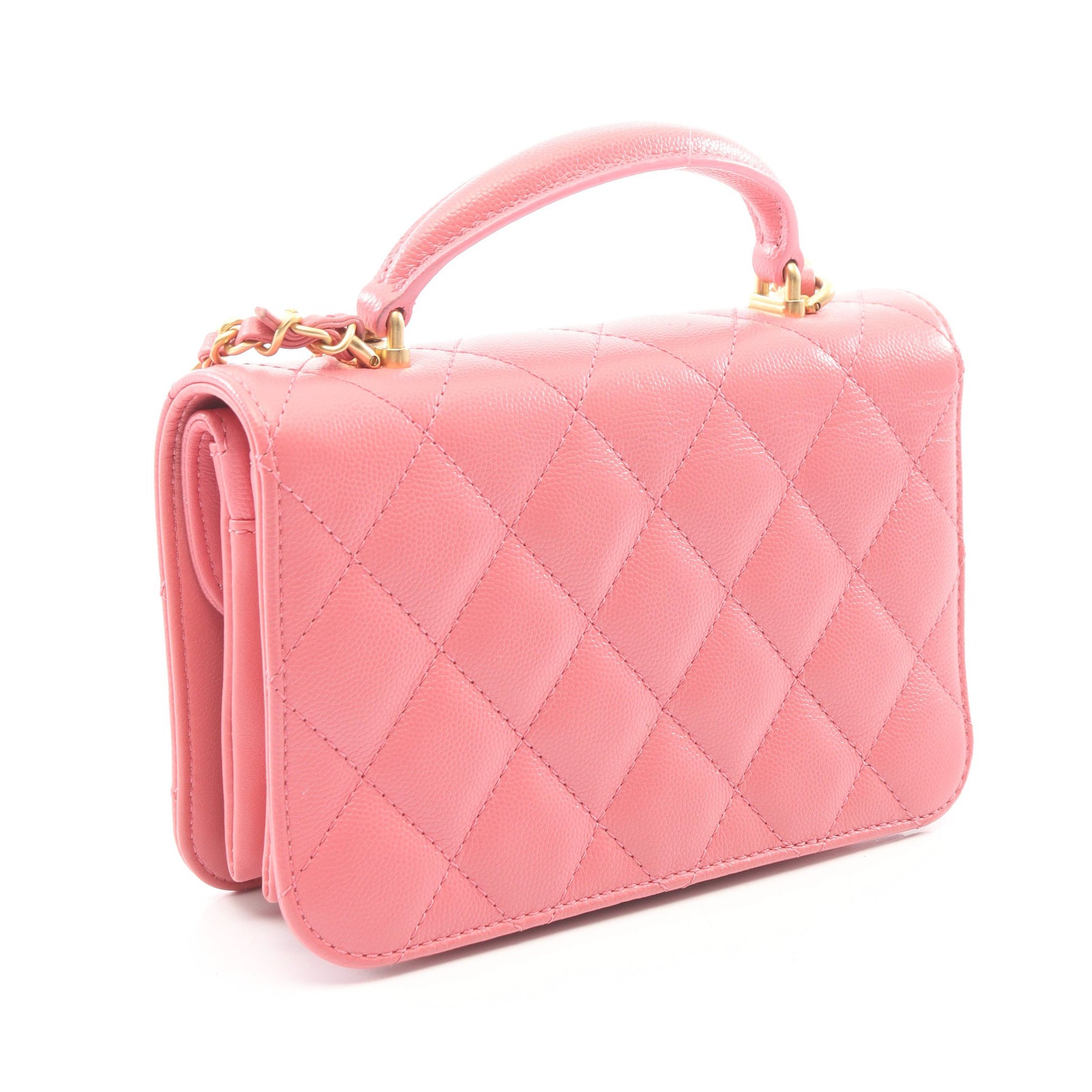 マトラッセ トップハンドル 2WAY チェーンショルダーバッグ キャビアスキン ピンク ゴールド金具 シャネル バッグ CHANEL