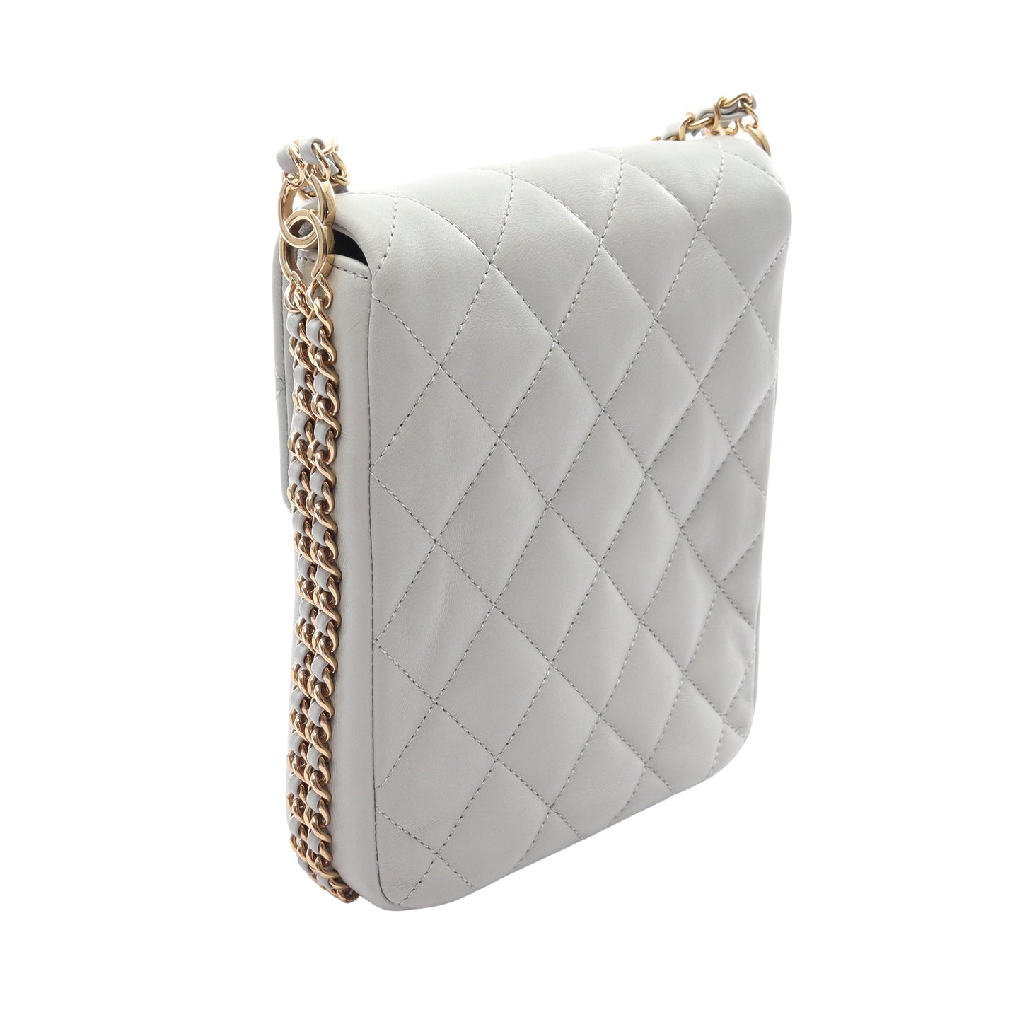 マトラッセ チェーンショルダーバッグ ラムスキン ブルーグレー ゴールド金具 シャネル バッグ CHANEL