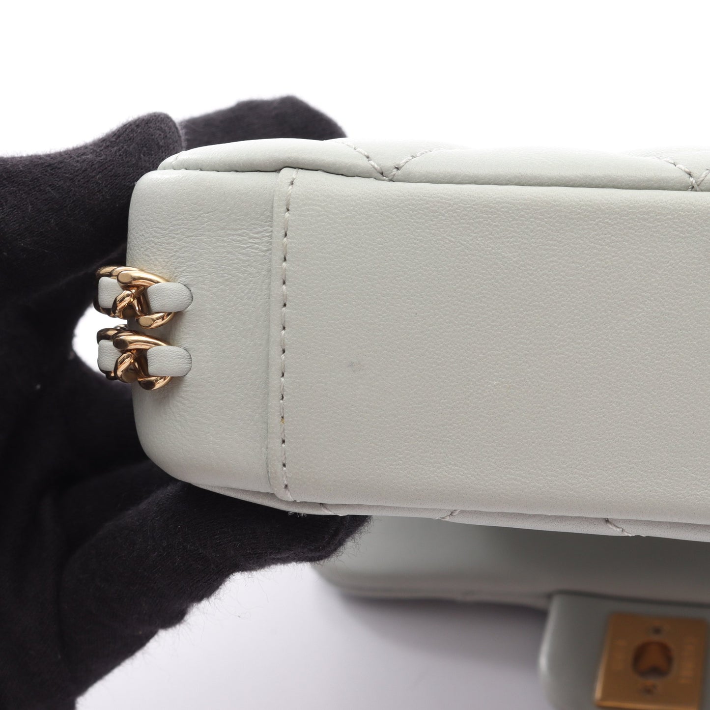 マトラッセ チェーンショルダーバッグ ラムスキン ブルーグレー ゴールド金具 シャネル バッグ CHANEL