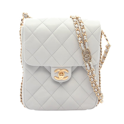 マトラッセ チェーンショルダーバッグ ラムスキン ブルーグレー ゴールド金具 シャネル バッグ CHANEL
