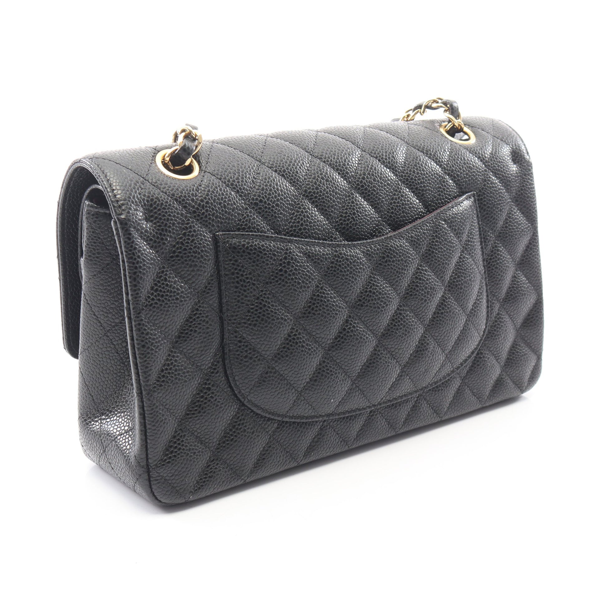 マトラッセ Wフラップ Wチェーンショルダーバッグ キャビアスキン ブラック ゴールド金具 シャネル バッグ CHANEL